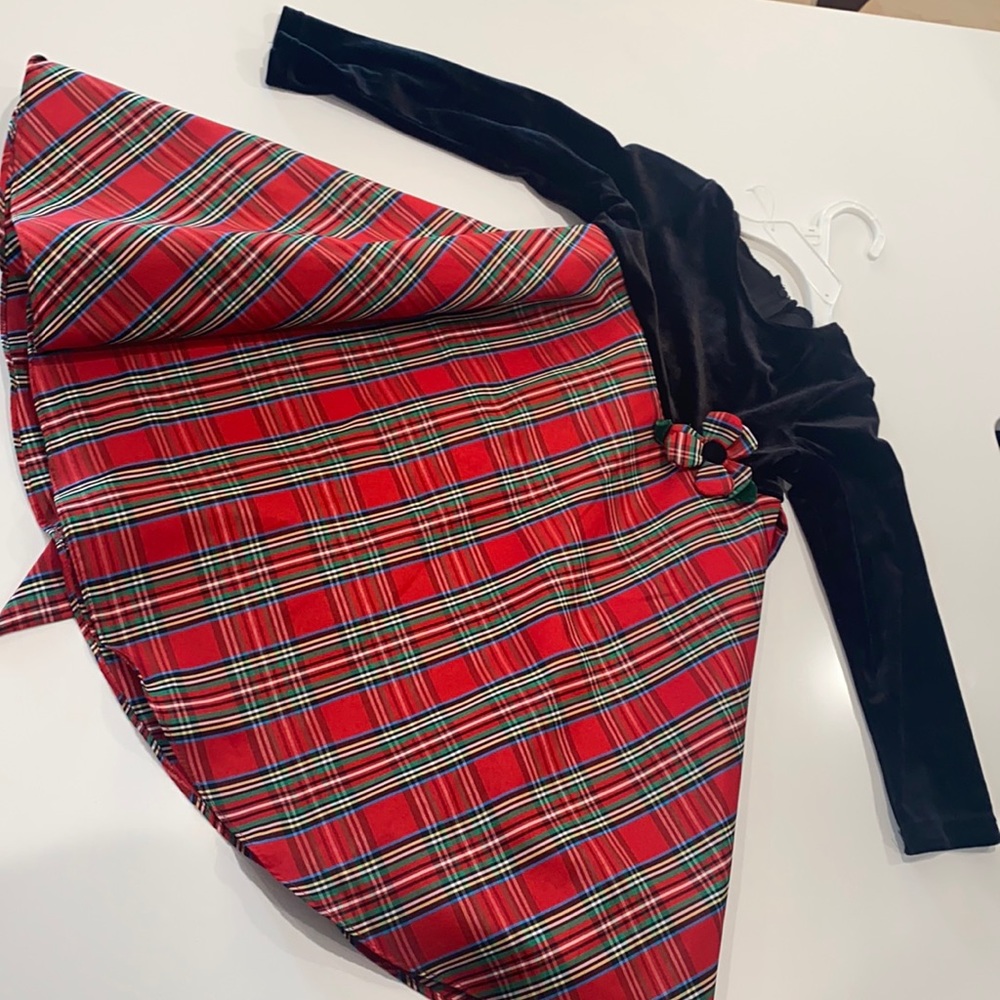 Dress 4T Black Velvet and Plaid Satin